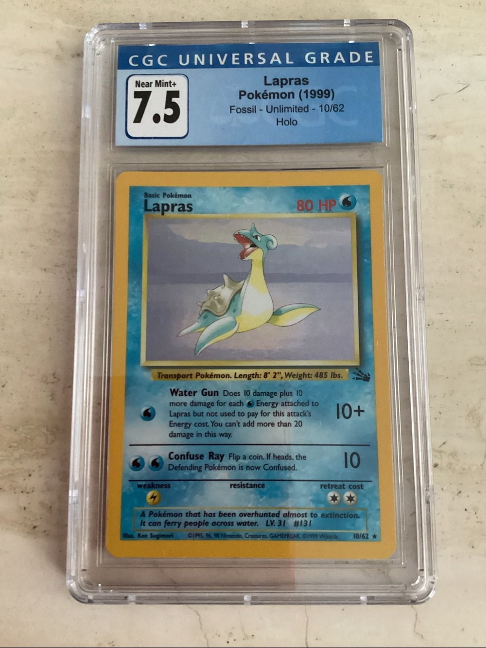 Pokemon Lapras 1999 Fossil 10/62 Holo CGC 7.5 TCG #10 Unlimited